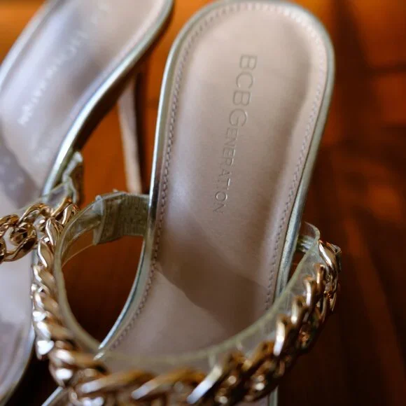 BCBG Generation Gold Chain & clear sandal pumps - Picture 2 of 5